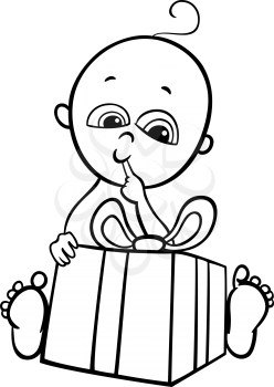 Royalty Free Clipart Image of a Baby With a Gift