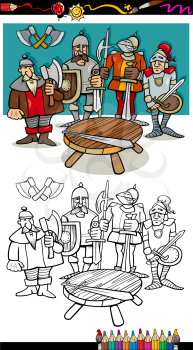 Coloring Book or Page Black and White Cartoon Illustration of Legendary Knights of the Round Table for Coloring Book