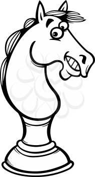 Black and White Cartoon Illustration of Funny Horse Chess Pawn for Coloring Book