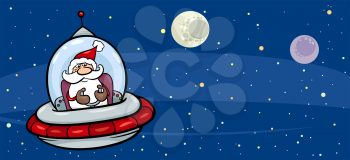 Royalty Free Clipart Image of Santa in a Spaceship