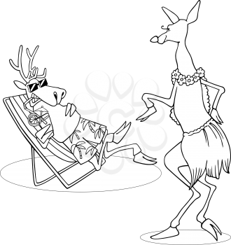Royalty Free Clipart Image of a Stag Watching a Doe do a Hula