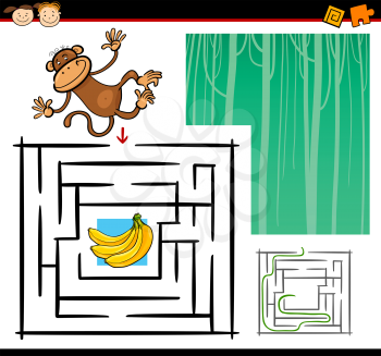 Royalty Free Clipart Image of a Monkey at a Maze With Bananas