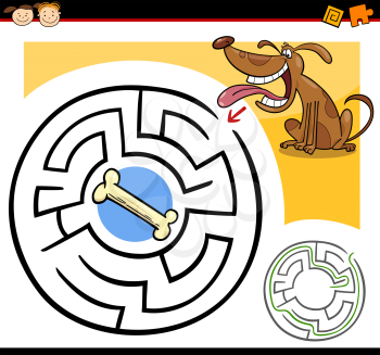 Royalty Free Clipart Image of a Dog and a Labyrinth With a Bone