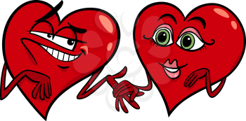 Cartoon Illustration of Two Hearts in Love on Valentine Day