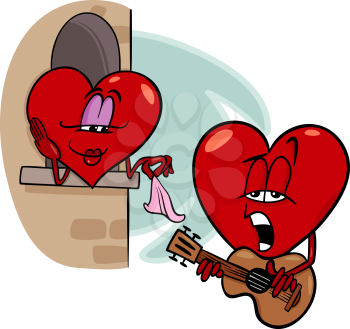 Cartoon Illustration of Heart Troubadour Character singing Love Song on Valentine Day
