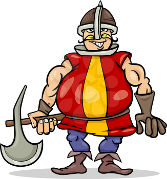Cartoon Illustration of Funny Knight with Axe