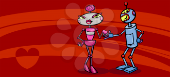 Royalty Free Clipart Image of Robots in Love