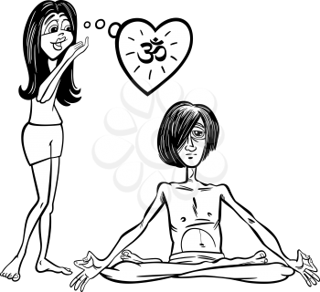 Royalty Free Clipart Image of a Woman in Love With a Man Practising Yoga