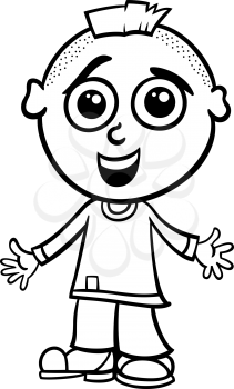 Black and White Cartoon Illustration of Cute Happy Little Boy for Coloring Book
