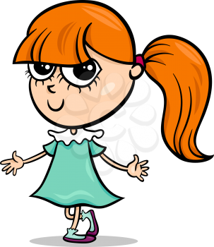 Cartoon Illustration of Cute Cheerful Little Girl