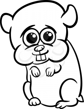 Black and White Cartoon Illustration of Cute Little Baby Animal Hamster for Coloring Book