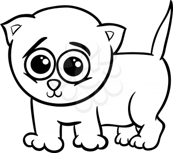 Black and White Cartoon Illustration of Cute Little Baby Animal Cat or Kitten for Coloring Book