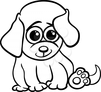 Black and White Cartoon Illustration of Cute Little Baby Animal Dog or Puppy for Coloring Book