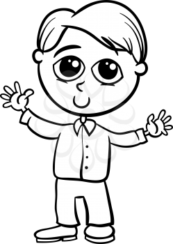 Black and White Cartoon Illustration of Cute Funny Little Boy for Coloring Book