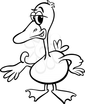 Black and White Cartoon Illustration of Funny Duck or Goose Farm Bird Character for Coloring Book