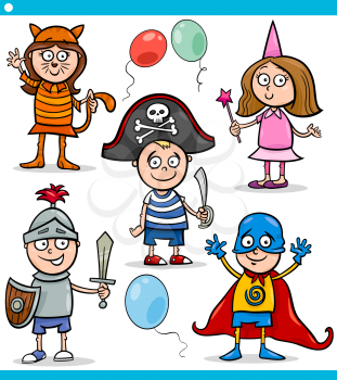 Cartoon Illustration of Cute Children in Fancy Ball Costumes Characters Set