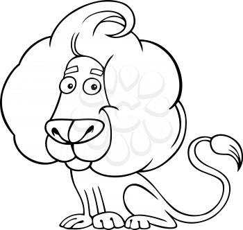 Black and White Cartoon illustration of Zodiac Leo or Lion Wild Animal for Coloring Book