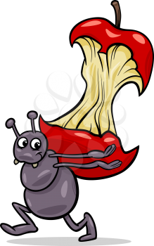 Royalty Free Clipart Image of an Ant With an Apple Core