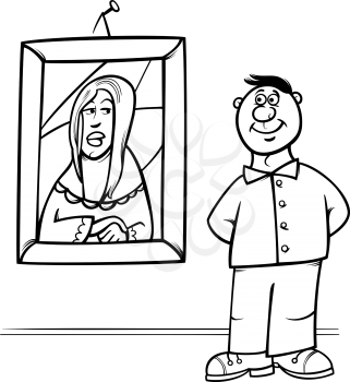 Royalty Free Clipart Image of a Man Looking at a Woman's Portrait