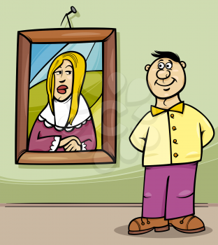 Royalty Free Clipart Image of a Man Looking at a Picture of a Woman