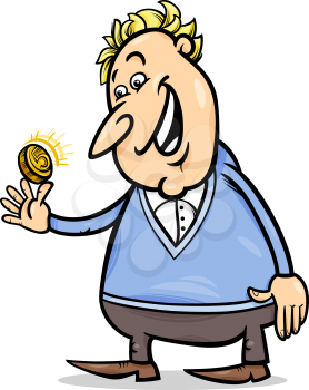 Royalty Free Clipart Image of a Man Looking at a Golden Coin