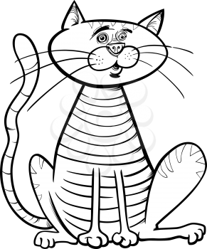 Black and White Cartoon Drawing Illustration of Sitting Cat for Coloring Book