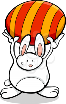 Cartoon Illustration of Cute Easter Bunny with Colored Egg