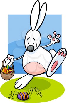Cartoon Illustration of Funny Easter Bunny with Basket Looking for Paschal Eggs