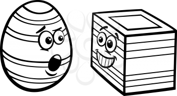 Black and White Cartoon Illustration of Funny Easter Square Egg for Coloring Book