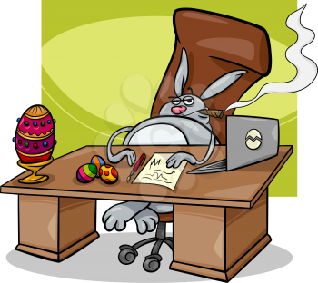 Cartoon Concept Humor Illustration of Funny Easter Bunny Businessman in his Office