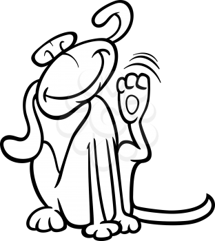 Black and White Cartoon Illustration of Funny Dog Scratching his Ear for Coloring Book