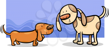 Cartoon Illustration of Two Funny Dogs Wagging their Tails