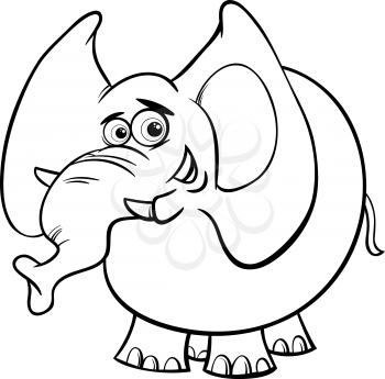 Black and White Cartoon Illustration of Cute African Elephant Animal for Coloring Book