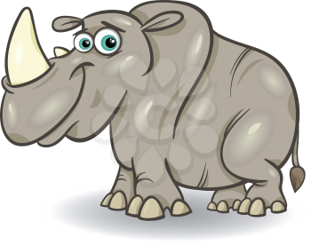 Cartoon Illustration of Cute Rhinoceros or Rhino Animal