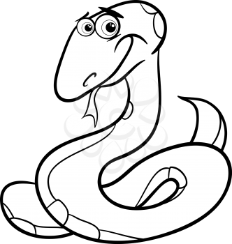 Black and White Cartoon Illustration of Cute Snake Reptile Animal for Coloring Book