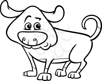Black and White Cartoon Illustration of Cute Funny Dog for Coloring Book