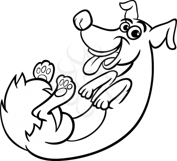Black and White Cartoon Illustration of Cute Playful Dog for Coloring Book