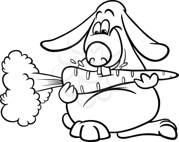 Black and White Cartoon Illustration of Cute Lop Eared Rabbit with Carrot for Coloring Book