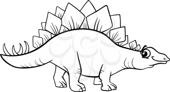 Black and White Cartoon Illustration of Stegosaurus Prehistoric Dinosaur for Coloring Book