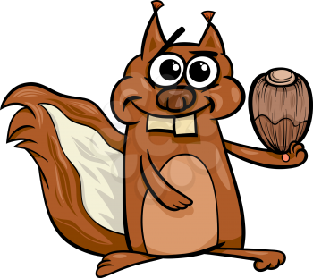 Cartoon Illustration of Funny Squirrel Rodent Animal Character with Hazelnut