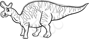 Black and White Cartoon Illustration of Lambeosaurus Prehistoric Dinosaur for Coloring Book