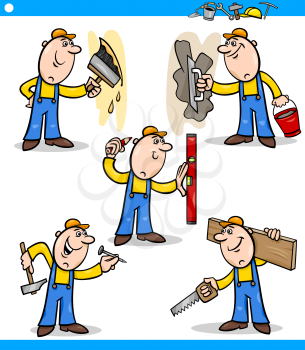 Cartoon Illustration of Funny Manual Workers doing Repairs at Work Characters Set