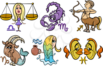 Cartoon Illustration of Horoscope Zodiac Signs Set