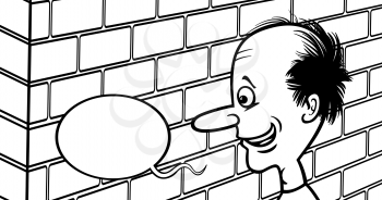 Black and White Cartoon Humor Concept Illustration of Talking to a Brick Wall Saying or Proverb for Coloring Book