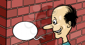 Cartoon Humor Concept Illustration of Talking to a Brick Wall Saying or Proverb