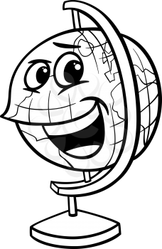 Black and White Cartoon Illustration of Funny Globe Object Character for Coloring Book