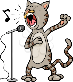 Cartoon Illustration of Funny Singing Cat Character