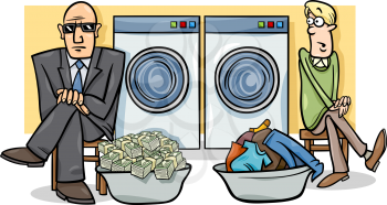 Cartoon Humor Concept Illustration of Money Laundering Saying or Proverb