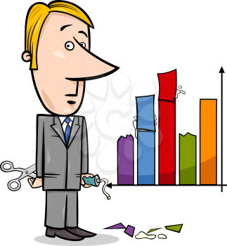 Concept Cartoon Illustration of Man or Businessman Handling or Missleading Graph Data