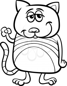 Black and White Cartoon Illustration of Funny Cat Character for Coloring Book
